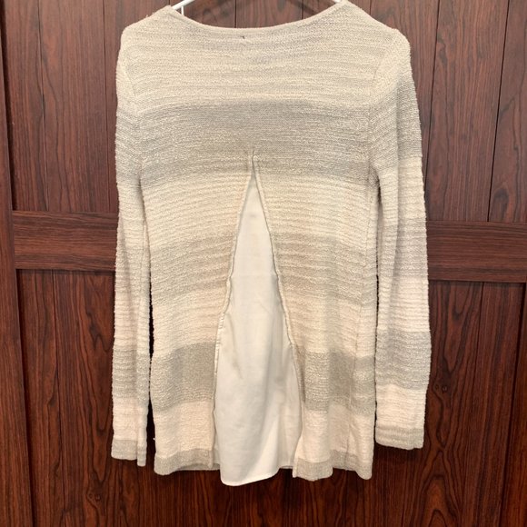 Calvin Klein Pullover Sweater Knit Tunic Ivory and Gray Long Sleeve Womens Large - Picture 2 of 8